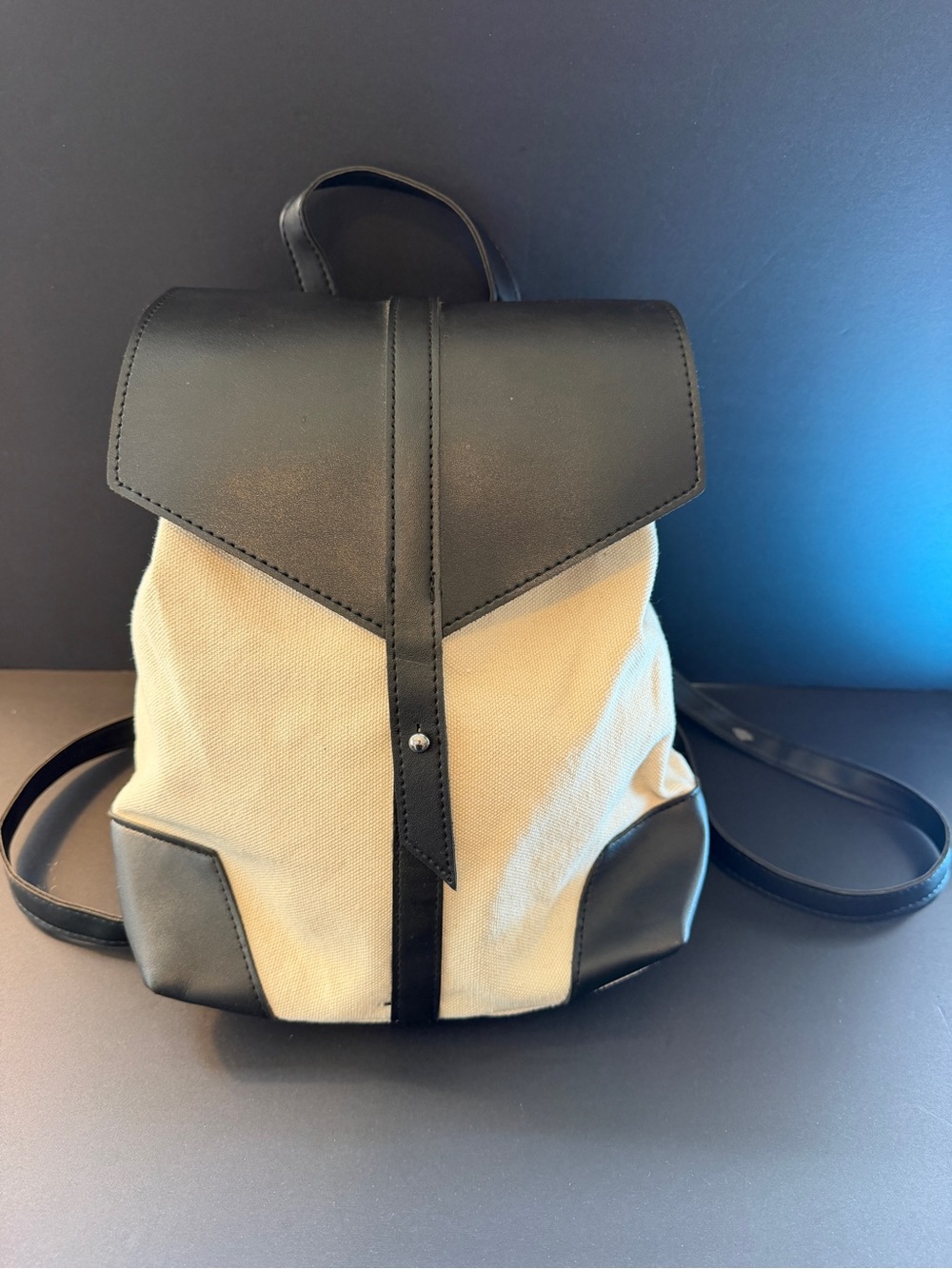Deux Lux Canvas Mini Backpack - Ivory with Black Trim (Vegan Leather Trim)